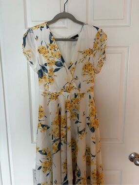 Lulu's White Midi Dress with Yellow Floral Print